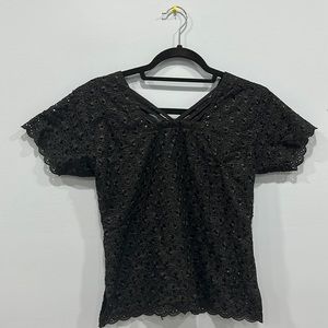 Vintage eyelet knit lace scallop trimming Broderie anglaise fabric black lattice